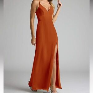 Azazie paprika fitted v-neck chiffon dress